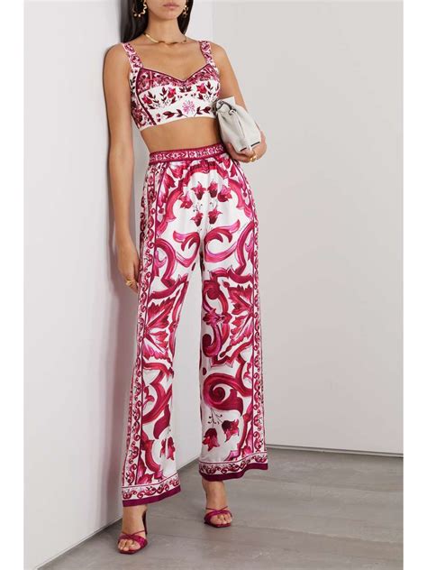 DOLCE&GABBANA Maiolica cropped printed stretch silk